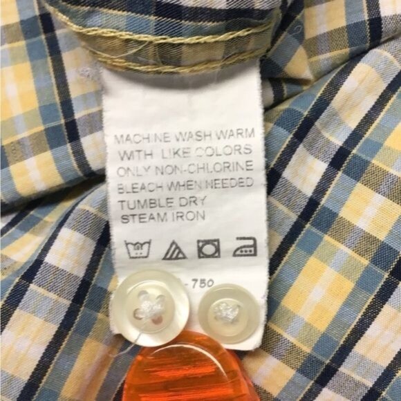 Izod Mens Large Yellow & Blue Plaid Long Sleeve Button-Up Shirt - Picture 10 of 10